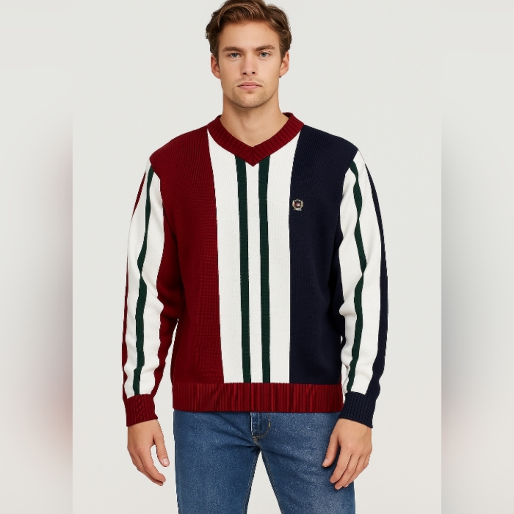Tommy Hilfiger Knit Striped Grandpa Sweater XL Y2K Urban Street Wear Colorblock
